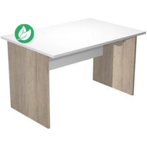 Bureau droit Pronto Bois - L.120 x P.80 cm - Plateau Blanc - Pieds panneaux Chêne Canadien Bureau droit Pronto Bois - L.120 x P.80 cm - Plateau Blanc - Pieds panneaux Chêne Canadien