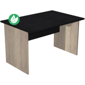 Bureau droit Pronto Bois - L.120 x P.80 cm - Plateau Noir - Pieds panneaux Chêne Canadien Bureau droit Pronto Bois - L.120 x P.80 cm - Plateau Noir - Pieds panneaux Chêne Canadien