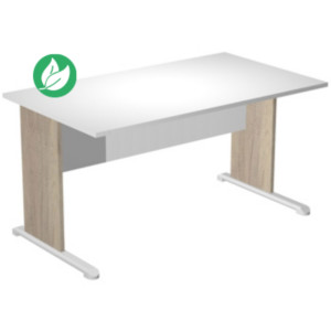 Bureau droit Pronto Bois - L.140 x P.80 cm - Plateau Blanc - Pieds L Chêne Canadien Bureau droit Pronto Bois - L.140 x P.80 cm - Plateau Blanc - Pieds L Chêne Canadien