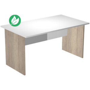 Bureau droit Pronto Bois - L.140 x P.80 cm - Plateau Blanc - Pieds panneaux Chêne Canadien Bureau droit Pronto Bois - L.140 x P.80 cm - Plateau Blanc - Pieds panneaux Chêne Canadien