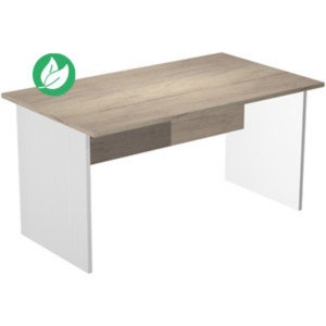 Bureau droit Pronto Bois - L.140 x P.80 cm - Plateau Chêne Canadien - Pieds panneaux Blanc Bureau droit Pronto Bois - L.140 x P.80 cm - Plateau Chêne Canadien - Pieds panneaux Blanc