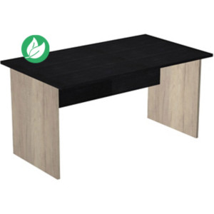 Bureau droit Pronto Bois - L.140 x P.80 cm - Plateau Noir - Pieds panneaux Chêne Canadien Bureau droit Pronto Bois - L.140 x P.80 cm - Plateau Noir - Pieds panneaux Chêne Canadien