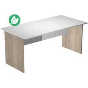 Bureau droit Pronto Bois - L.160 x P.80 cm - Plateau Blanc - Pieds panneaux Chêne Canadien Bureau droit Pronto Bois - L.160 x P.80 cm - Plateau Blanc - Pieds panneaux Chêne Canadien