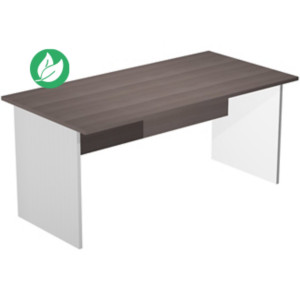Bureau droit Pronto Bois - L.160 x P.80 cm - Plateau Cendre - Pieds panneaux Blanc Bureau droit Pronto Bois - L.160 x P.80 cm - Plateau Cendre - Pieds panneaux Blanc