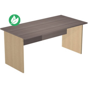 Bureau droit Pronto Bois - L.160 x P.80 cm - Plateau Cendre - Pieds panneaux Chêne Bureau droit Pronto Bois - L.160 x P.80 cm - Plateau Cendre - Pieds panneaux Chêne
