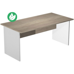 Bureau droit Pronto Bois - L.160 x P.80 cm - Plateau Chêne Canadien - Pieds panneaux Blanc Bureau droit Pronto Bois - L.160 x P.80 cm - Plateau Chêne Canadien - Pieds panneaux Blanc