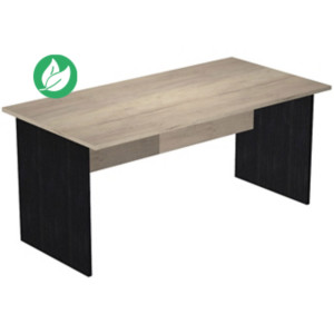 Bureau droit Pronto Bois - L.160 x P.80 cm - Plateau Chêne Canadien - Pieds panneaux Noir Bureau droit Pronto Bois - L.160 x P.80 cm - Plateau Chêne Canadien - Pieds panneaux Noir