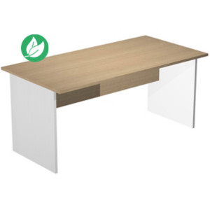 Bureau droit Pronto Bois - L.160 x P.80 cm - Plateau Chêne - Pieds panneaux Blanc Bureau droit Pronto Bois - L.160 x P.80 cm - Plateau Chêne - Pieds panneaux Blanc