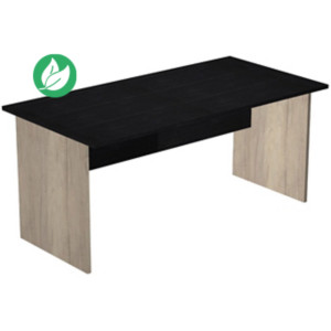 Bureau droit Pronto Bois - L.160 x P.80 cm - Plateau Noir - Pieds panneaux Chêne Canadien Bureau droit Pronto Bois - L.160 x P.80 cm - Plateau Noir - Pieds panneaux Chêne Canadien