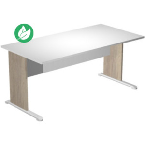 Bureau droit Pronto Bois - L.180 x P.80 cm - Plateau Blanc - Pieds L Chêne Canadien Bureau droit Pronto Bois - L.180 x P.80 cm - Plateau Blanc - Pieds L Chêne Canadien