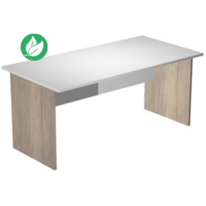 Bureau droit Pronto Bois - L.180 x P.80 cm - Plateau Blanc - Pieds panneau Chêne Canadien Bureau droit Pronto Bois - L.180 x P.80 cm - Plateau Blanc - Pieds panneau Chêne Canadien