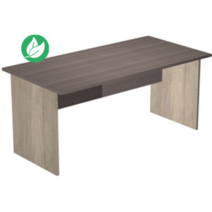 Bureau droit Pronto Bois - L.180 x P.80 cm - Plateau Cendre - Pieds panneau Chêne Canadien Bureau droit Pronto Bois - L.180 x P.80 cm - Plateau Cendre - Pieds panneau Chêne Canadien
