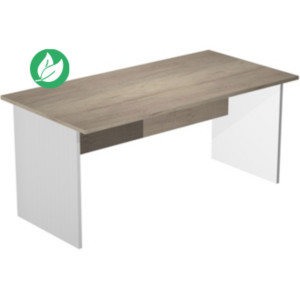 Bureau droit Pronto Bois - L.180 x P.80 cm - Plateau Chêne Canadien - Pieds panneau Blanc Bureau droit Pronto Bois - L.180 x P.80 cm - Plateau Chêne Canadien - Pieds panneau Blanc