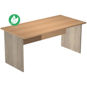 Bureau droit Pronto Bois - L.180 x P.80 cm - Plateau Hêtre - Pieds panneau Chêne Canadien Bureau droit Pronto Bois - L.180 x P.80 cm - Plateau Hêtre - Pieds panneau Chêne Canadien