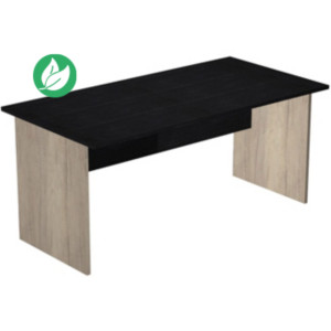 Bureau droit Pronto Bois - L.180 x P.80 cm - Plateau Noir - Pieds panneau Chêne Canadien Bureau droit Pronto Bois - L.180 x P.80 cm - Plateau Noir - Pieds panneau Chêne Canadien