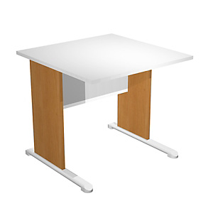 Bureau droit Pronto Bois - L.80 x P.80 cm - Plateau Blanc - Pieds L Aulne