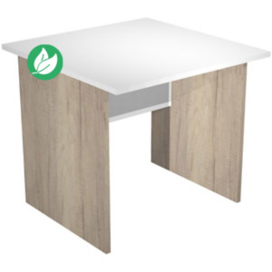 Bureau droit Pronto Bois - L.80 x P.80 cm - Plateau Blanc - Pieds panneaux Chêne Canadien Bureau droit Pronto Bois - L.80 x P.80 cm - Plateau Blanc - Pieds panneaux Chêne Canadien
