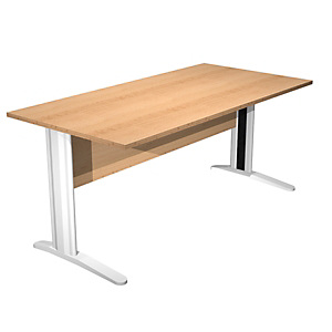 Bureau droit Pronto Prestige - L.140 x P.80 cm - Plateau Hêtre - Pieds L Blanc Bureau droit Pronto Prestige - L.140 x P.80 cm - Plateau Hêtre - Pieds L Blanc