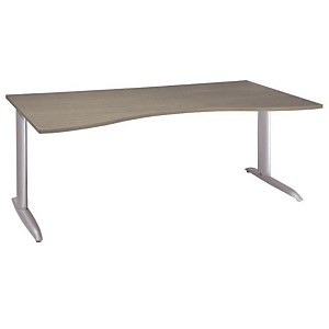 Bureau Manager Actual - L. 180 x P. 90 cm - Plateau ChĂȘne grisĂ©- Pieds mĂ©tal en L Aluminium