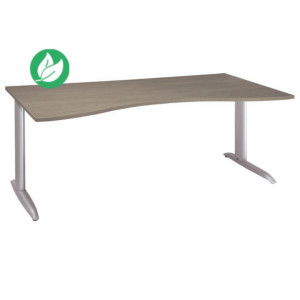 Bureau Manager Actual - L.180 x P.90 cm - Plateau Chêne grisé- Pieds métal en L Aluminium