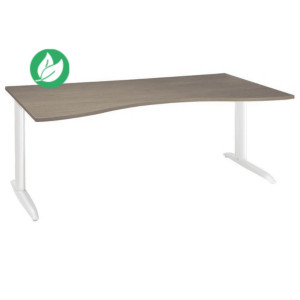 Bureau Manager Actual - L.180 x P.90 cm - Plateau Chêne grisé- Pieds métal en L Blanc Bureau Manager Actual - L.180 x P.90 cm - Plateau Chêne grisé- Pieds métal en L Blanc