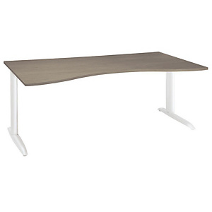 Bureau Manager Actual - L. 180 x P. 90 cm - Plateau ChĂȘne grisĂ©- Pieds mĂ©tal en L blancs