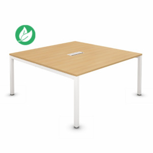 Bureau manager Burocolor L.140 x P.143 cm plateau avec trappe d'accès Hêtre - pieds métal Blanc Bureau manager Burocolor L.140 x P.143 cm plateau avec trappe d'accès Hêtre - pieds métal Blanc