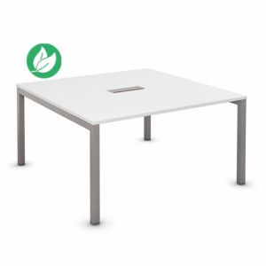 Bureau manager Burocolor avec trappe d'accès - L.140 x P.143 cm - Plateau Blanc - Pieds Aluminium