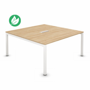 Bureau manager Burocolor avec trappe d'accès - L.140 x P.143 cm - Plateau Chêne Nebraska - Pieds Blanc