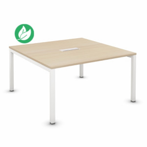 Bureau manager Burocolor avec trappe d'accès - L.140 x P.143 cm - Plateau Chêne - Pieds Blanc