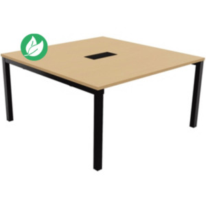Bureau manager Burocolor avec trappe d'accès - L.140 x P.143 cm - Plateau Hêtre - Pieds Noir Bureau manager Burocolor avec trappe d'accès - L.140 x P.143 cm - Plateau Hêtre - Pieds Noir