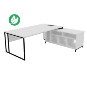 Bureau manager retour à droite Skyline - L.200 x P.100 cm - Plateau Blanc - Pieds Noir Bureau manager retour à droite Skyline - L.200 x P.100 cm - Plateau Blanc - Pieds Noir