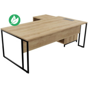 Bureau manager retour à droite Skyline - L.200 x P.100 cm - Plateau Chêne Nebraska - Pieds Noir Bureau manager retour à droite Skyline - L.200 x P.100 cm - Plateau Chêne Nebraska - Pieds Noir
