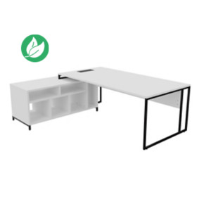 Bureau manager retour à gauche Skyline - L.200 x P.100 cm - Plateau Blanc - Pieds Noir Bureau manager retour à gauche Skyline - L.200 x P.100 cm - Plateau Blanc - Pieds Noir