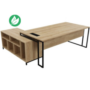 Bureau manager retour à gauche Skyline - L.200 x P.100 cm - Plateau Chêne Nebraska - Pieds Noir Bureau manager retour à gauche Skyline - L.200 x P.100 cm - Plateau Chêne Nebraska - Pieds Noir