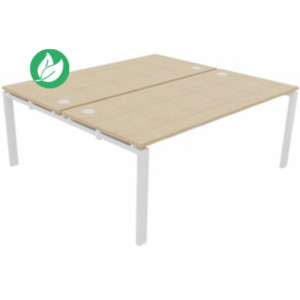 Bureau Partagé 2 postes droits E-link - L.180 x P.163 cm - Plateau Chêne - Pieds Blanc Bureau Partagé 2 postes droits E-link - L.180 x P.163 cm - Plateau Chêne - Pieds Blanc