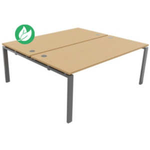 Bureau Partagé 2 postes droits E-link - L.180 x P.163 cm - Plateau Hêtre - Pieds Aluminium Bureau Partagé 2 postes droits E-link - L.180 x P.163 cm - Plateau Hêtre - Pieds Aluminium