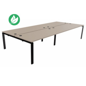 Bureau partagé 4 postes droits E-link - L.360 x P.163 cm - Plateau Argile - Pieds Noir Bureau partagé 4 postes droits E-link - L.360 x P.163 cm - Plateau Argile - Pieds Noir
