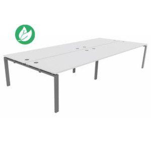 Bureau partagé 4 postes droits E-link - L.360 x P.163 cm - Plateau Blanc - Pieds Aluminium Bureau partagé 4 postes droits E-link - L.360 x P.163 cm - Plateau Blanc - Pieds Aluminium