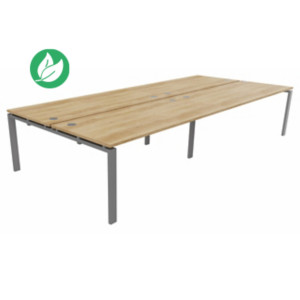 Bureau partagé 4 postes droits E-link - L.360 x P.163 cm - Plateau Chêne Nebraska - Pieds Aluminium Bureau partagé 4 postes droits E-link - L.360 x P.163 cm - Plateau Chêne Nebraska - Pieds Aluminium