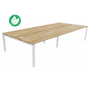 Bureau partagé 4 postes droits E-link - L.360 x P.163 cm - Plateau Chêne Nebraska - Pieds Blanc Bureau partagé 4 postes droits E-link - L.360 x P.163 cm - Plateau Chêne Nebraska - Pieds Blanc