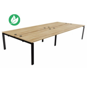 Bureau partagé 4 postes droits E-link - L.360 x P.163 cm - Plateau Chêne Nebraska - Pieds Noir Bureau partagé 4 postes droits E-link - L.360 x P.163 cm - Plateau Chêne Nebraska - Pieds Noir