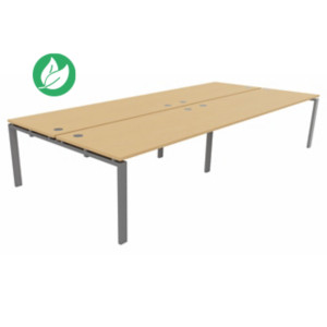 Bureau partagé 4 postes droits E-link - L.360 x P.163 cm - Plateau Hêtre - Pieds Aluminium Bureau partagé 4 postes droits E-link - L.360 x P.163 cm - Plateau Hêtre - Pieds Aluminium