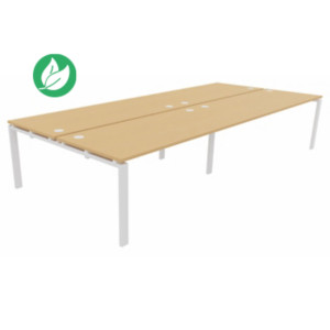 Bureau partagé 4 postes droits E-link - L.360 x P.163 cm - Plateau Hêtre - Pieds Blanc Bureau partagé 4 postes droits E-link - L.360 x P.163 cm - Plateau Hêtre - Pieds Blanc