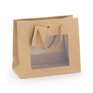 Busta Shopper con finestra e foro passanastro, 16 x 14 x 8 cm, Carta kraft, Avana (confezione 10 pezzi) Busta Shopper con finestra e foro passanastro, 16 x 14 x 8 cm, Carta kraft, Avana (confezione 10 pezzi)