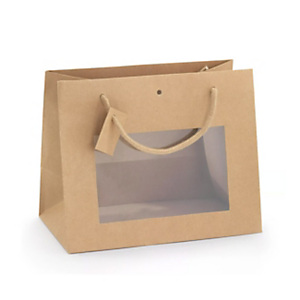 Busta Shopper con finestra e foro passanastro, 24 x 19,5 x 14 cm, Carta kraft, Avana (confezione 10 pezzi) Busta Shopper con finestra e foro passanastro, 24 x 19,5 x 14 cm, Carta kraft, Avana (confezione 10 pezzi)