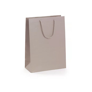 Busta Shopper lusso, 11 x 14 x 6,5 cm, Carta plastificata opaca, Tortora (confezione 10 pezzi)
