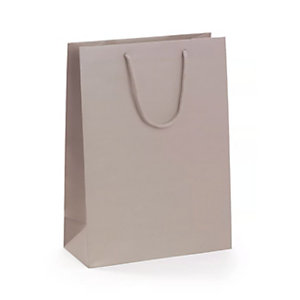 Busta Shopper lusso, 27 x 37 x 12 cm, Carta plastificata opaca, Tortora (confezione 10 pezzi)