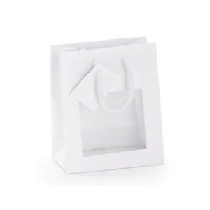 Busta Shopper lusso con finestra, 11 x 15 x 6,5 cm, Carta laccata, Bianco (confezione 10 pezzi)