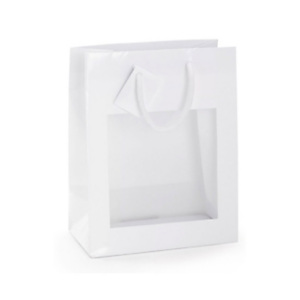 Busta Shopper lusso con finestra, 18 x 23 x 10 cm, Carta laccata, Bianco (confezione 10 pezzi) Busta Shopper lusso con finestra, 18 x 23 x 10 cm, Carta laccata, Bianco (confezione 10 pezzi)